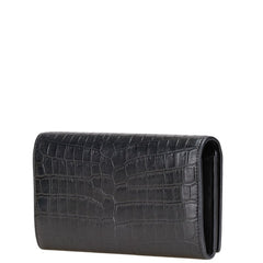 サンローラン YSL クロコ型押し 長財布 372266 ブラック レザー レディース SAINT LAURENT 【中古】