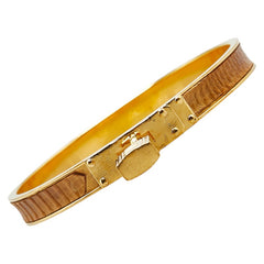 エルメス ケリーバングル カデナ モチーフ バングル ゴールド ベージュ メッキ レザー レディース HERMES 【中古】