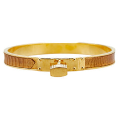 エルメス ケリーバングル カデナ モチーフ バングル ゴールド ベージュ メッキ レザー レディース HERMES 【中古】