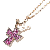 K18PG ピンクゴールド ルビー0.50ct クロス 十字架 クラウン 冠 モチーフ ネックレス レディース 【中古】