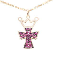 K18PG ピンクゴールド ルビー0.50ct クロス 十字架 クラウン 冠 モチーフ ネックレス レディース 【中古】