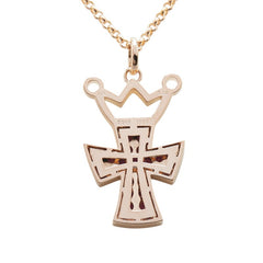 K18PG ピンクゴールド ルビー0.50ct クロス 十字架 クラウン 冠 モチーフ ネックレス レディース 【中古】