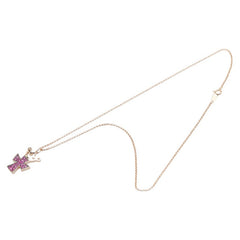 K18PG ピンクゴールド ルビー0.50ct クロス 十字架 クラウン 冠 モチーフ ネックレス レディース 【中古】