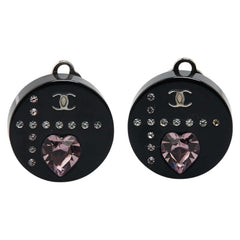 シャネル ココマーク ラインストーン ハート イヤリング ブラック ゴールド プラスチック メタル レディース CHANEL 【中古】