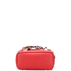 フェンディ スタッズ チェーン リュック バックパック 8BZ038 レッド レザー レディース FENDI 【中古】