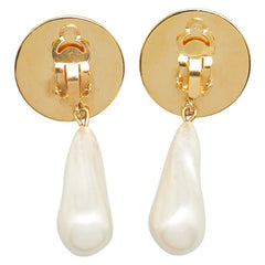 シャネル ラウンド クローバー 四つ葉 モチーフ イヤリング ゴールド ブラック メッキ フェイクパール レディース CHANEL 【中古】