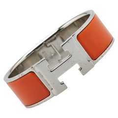 エルメス クリッククラックH PM ブレスレット シルバー オレンジ メタル レディース HERMES 【中古】