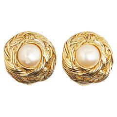 シャネル ヴィンテージ ラウンド イヤリング ゴールド メッキ フェイクパール レディース CHANEL 【中古】