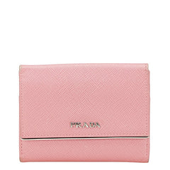 プラダ 二つ折り財布 ピンク シルバー レザー レディース PRADA 【中古】