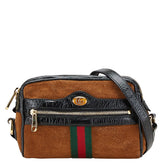 グッチ シェリー オフィディア 斜め掛け ショルダーバッグ 573321 ブラウン ブラック スウェード エナメル レディース GUCCI 【中古】