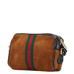 グッチ シェリー オフィディア 斜め掛け ショルダーバッグ 573321 ブラウン ブラック スウェード エナメル レディース GUCCI 【中古】