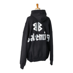 バレンシアガ 24SS NEW TAPE TYPE HOODIE プルオーバーパーカー フーディー サイズ:L 739024 ブラック コットン メンズ BALENCIAGA 【中古】