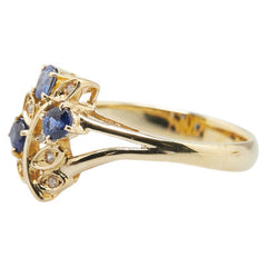 K18YG イエローゴールド サファイア ダイヤ 植物 リーフ リング 指輪 レディース 19号 【中古】