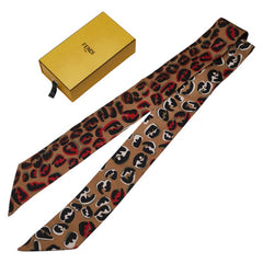 フェンディ ズッカ レオパード ラッピー スカーフ ブラウン ブラック レッド シルク レディース FENDI 【中古】