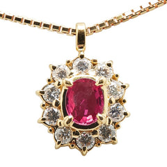 K18YG イエローゴールド ルビー0.43ct ダイヤ0.36ct ペンダントネックレス レディース 【中古】