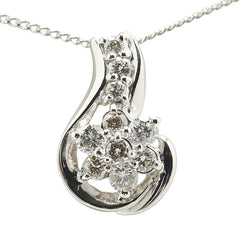 Pt900 プラチナ Pt850 プラチナ ダイヤ0.50ct フラワー 花 モチーフ ペンダントネックレス レディース 【中古】