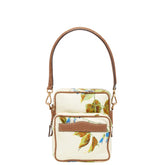 プラダ 三角ロゴプレート ボタニカル柄 ミニハンドバッグ ホワイト マルチカラー ナイロン オーストリッチ レディース PRADA 【中古】