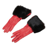 エルメス グローブ レッド ブラック レザー シルク レディース HERMES 【中古】