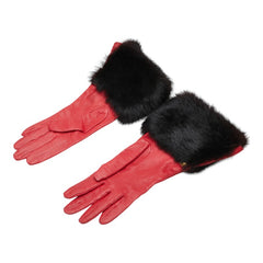 エルメス グローブ レッド ブラック レザー シルク レディース HERMES 【中古】