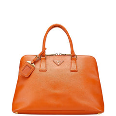 プラダ 三角ロゴプレート ハンドバッグ オレンジ レザー レディース PRADA 【中古】