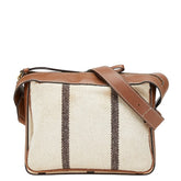 ジェイアンドエムデヴィッドソン 斜め掛け ショルダーバッグ アイボリー ブラウン キャンバス レザー レディース J&M Davidson 【中古】