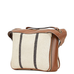 ジェイアンドエムデヴィッドソン 斜め掛け ショルダーバッグ アイボリー ブラウン キャンバス レザー レディース J&M Davidson 【中古】