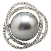 K18WG ホワイトゴールド 黒蝶真珠13.8mm ダイヤ0.75ct リング 指輪 レディース 10.5号 【中古】