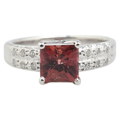 K18WG ホワイトゴールド ガーネット1.67ct ダイヤ0.11ct リング 指輪 レディース 13.5号 【中古】