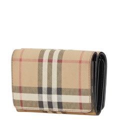 バーバリー ノバチェック 二つ折り財布 ベージュ ブラック PVC レザー レディース BURBERRY 【中古】