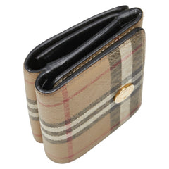 バーバリー ノバチェック 二つ折り財布 ベージュ ブラック PVC レザー レディース BURBERRY 【中古】