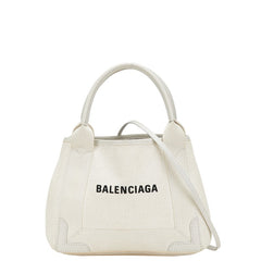 バレンシアガ ネイビーカバス XS ハンドバッグ ショルダーバッグ 2WAY 390346 ホワイト キャンバス レザー レディース BALENCIAGA 【中古】