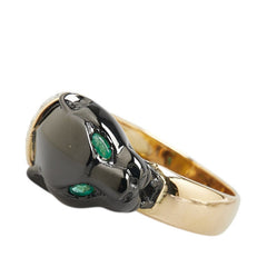 K18YG イエローゴールド エメラルド ダイヤ ブラックパンサー リング 指輪 メンズ 16号 【中古】