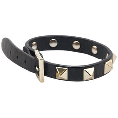 ヴァレンティノ ロックスタッズ ブレスレット ブラック レザー メッキ レディース VALENTINO 【中古】