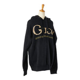 グッチ ロゴ ラメ プルオーバーパーカー サイズ:S 615061 ブラック ゴールド コットン メンズ GUCCI 【中古】