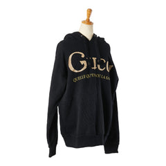 グッチ ロゴ ラメ プルオーバーパーカー サイズ:S 615061 ブラック ゴールド コットン メンズ GUCCI 【中古】