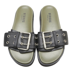 ヴェルサーチェ ヴェルサス サンダル サイズ:35 ブラック カーキ レザー レディース VERSACE 【中古】