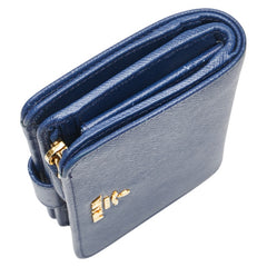 プラダ 二つ折り財布 ブルー レザー レディース PRADA 【中古】