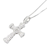 K18WG ホワイトゴールド ダイヤ0.35ct クロス 十字架 モチーフ ベネチアンチェーン ネックレス レディース 【中古】