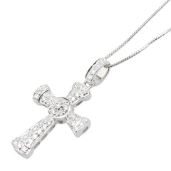 K18WG ホワイトゴールド ダイヤ0.35ct クロス 十字架 モチーフ ベネチアンチェーン ネックレス レディース 【中古】