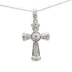 K18WG ホワイトゴールド ダイヤ0.35ct クロス 十字架 モチーフ ベネチアンチェーン ネックレス レディース 【中古】