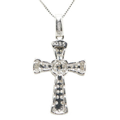 K18WG ホワイトゴールド ダイヤ0.35ct クロス 十字架 モチーフ ベネチアンチェーン ネックレス レディース 【中古】