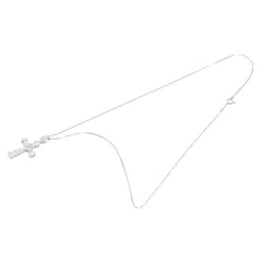 K18WG ホワイトゴールド ダイヤ0.35ct クロス 十字架 モチーフ ベネチアンチェーン ネックレス レディース 【中古】