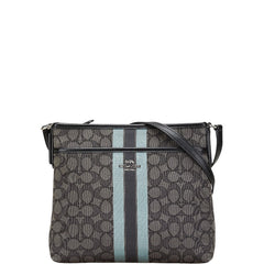 コーチ シグネチャー ショルダーバッグ F39041 グレー ブラック ブルー キャンバス レザー レディース COACH 【中古】