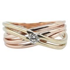 K18PG ピンクゴールド K18YG イエローゴールド ダイヤ0.15ct 田中貴金属 リング 指輪 レディース 13.5号 【中古】