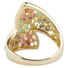 K18YG イエローゴールド エメラルド ルビー サファイア リング 指輪 レディース 12号 【中古】