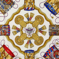 エルメス カレ90 LES TAMBOURS タンブールの太鼓 スカーフ ブルー マルチカラー シルク レディース HERMES 【中古】