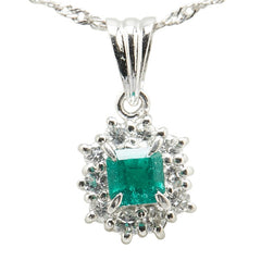 Pt900 プラチナ Pt850 プラチナ エメラルド0.25ct ダイヤ0.21ct ペンダントネックレス レディース 【中古】