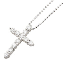 K18WG ホワイトゴールド ダイヤ0.50ct クロス 十字架 モチーフ ペンダントネックレス レディース 【中古】