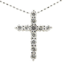 K18WG ホワイトゴールド ダイヤ0.50ct クロス 十字架 モチーフ ペンダントネックレス レディース 【中古】
