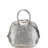 バーバリー ロゴプレート ハンドバッグ ショルダーバッグ 2WAY シルバー レザー レディース BURBERRY 【中古】